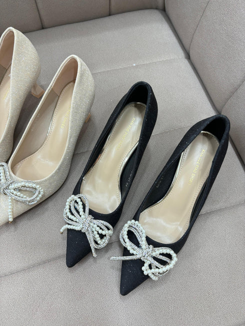 Women Glitter Knot-Tow Mid Heel